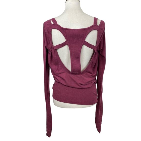 Free People Thin Knit Pullover Sweater Top Women's Size Small Cut Out Balloon Sl - Picture 6 of 9